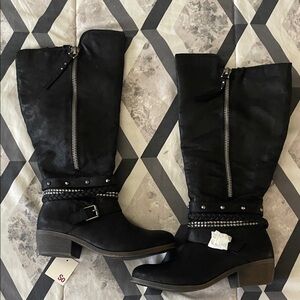 SO Black Heeled Boots with Studded Detail